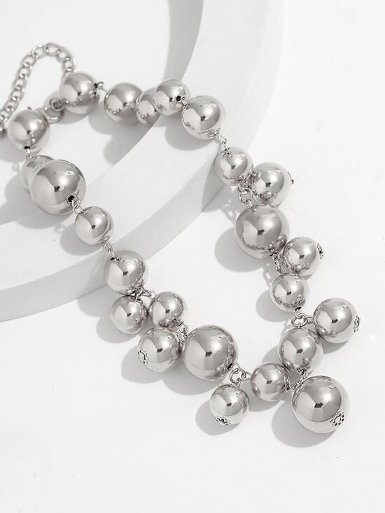 Chunky Pearls Statement Choker Necklace for Women,14K Gold Large Beaded Punk Bal - Picture 6 of 7